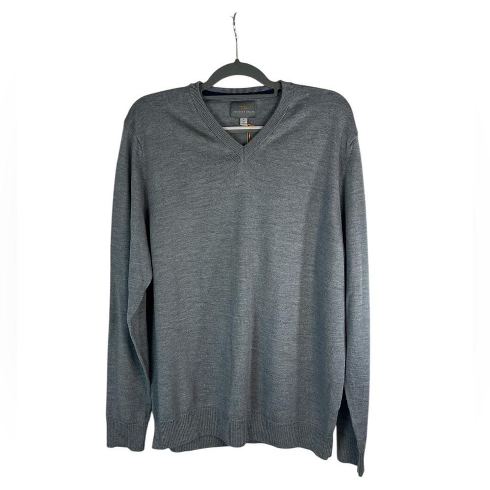 Thomas Dean gray merino wool v-neck lightweight sweater size XL  business casual